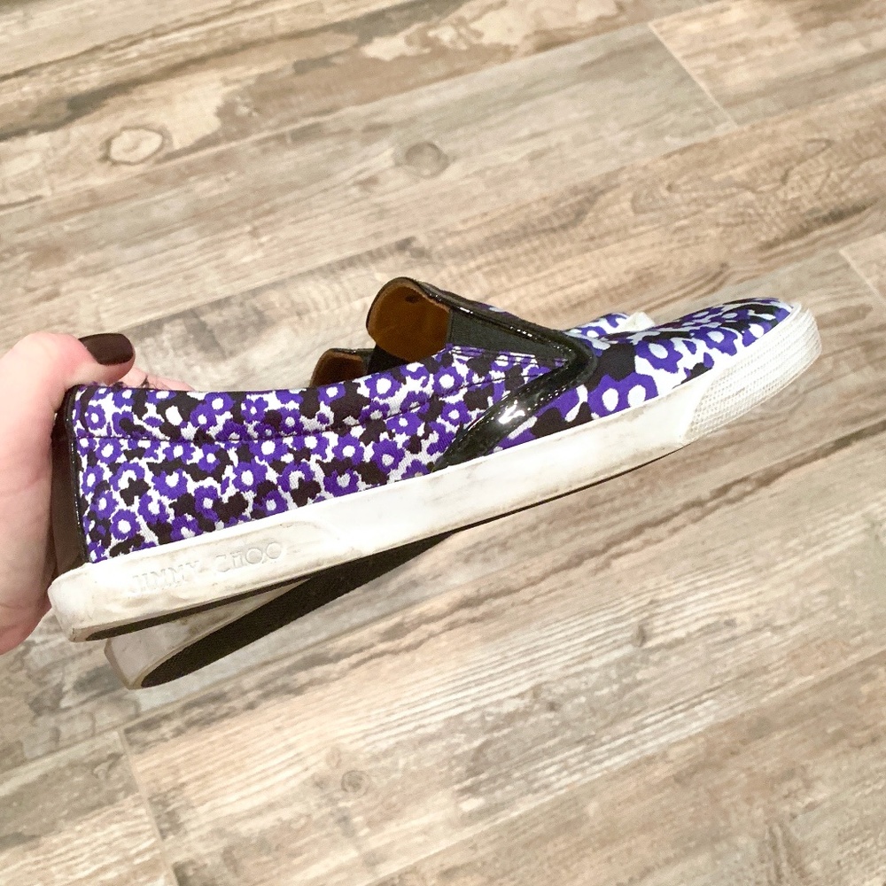 Jimmy Choo Demi Violet Floral Printed Jacquard Slip On Sneakers - Picture 12 of 14